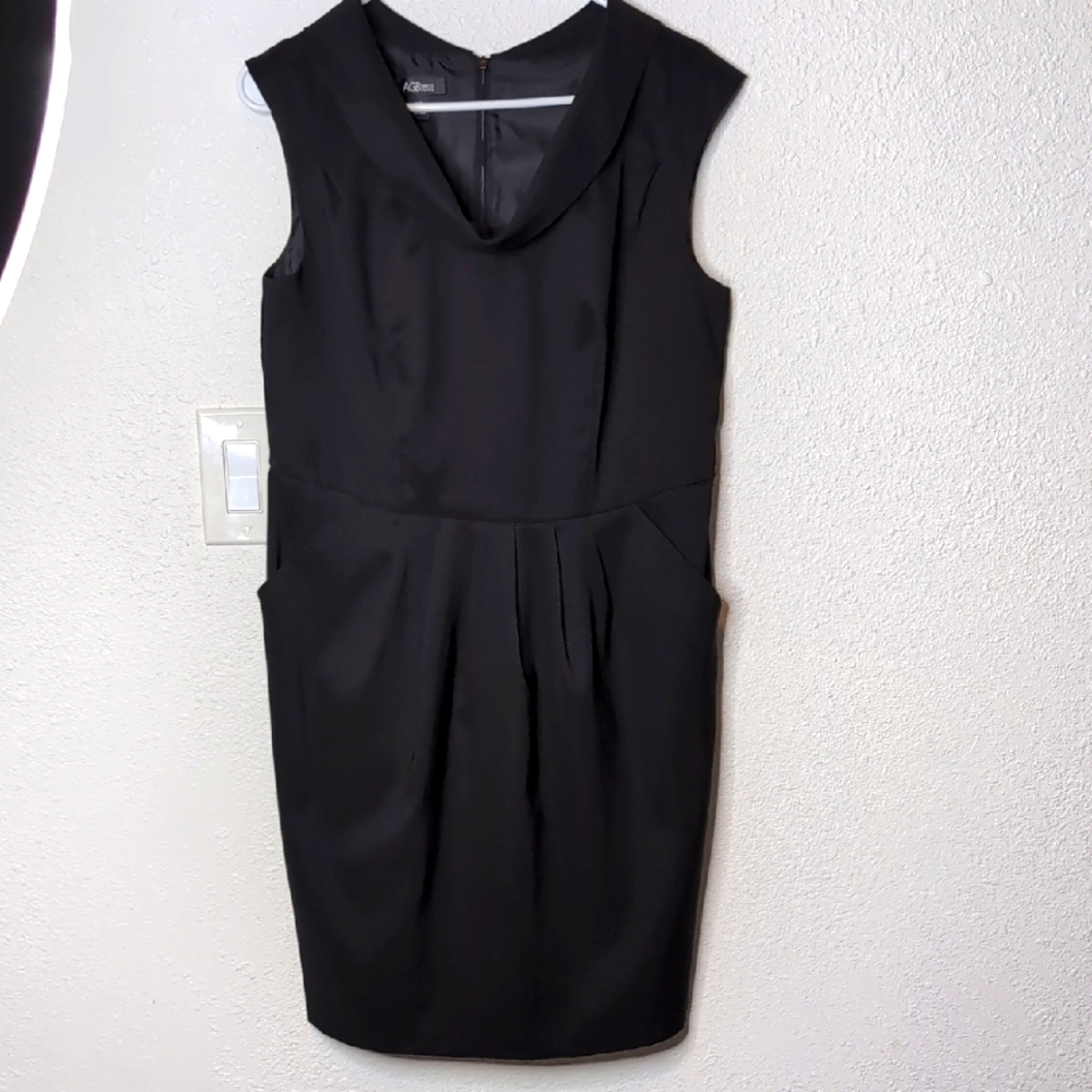 AGB Black midi pleated Peplum Sheath Dress for Work size 14P